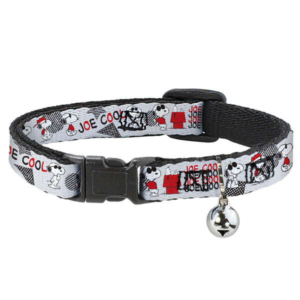 Buckle-Down Breakaway Cat Collar with Bell - Peanuts JOE COOL Snoopy Poses and Text Gray/Black/Red/White