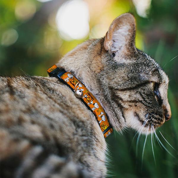Buckle-Down Breakaway Cat Collar With Bell - PEANUTS Snoopy And Woodstock Poses Collage Orange