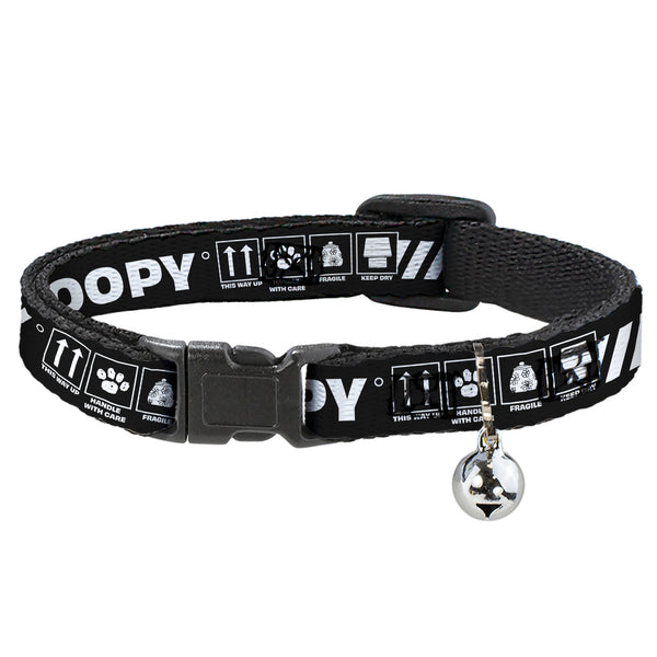 Buckle-Down Breakaway Cat Collar with Bell - Peanuts SNOOPY Care Symbols 100% ORIGINAL Black/White