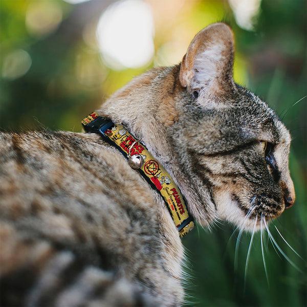 Buckle-Down Breakaway Cat Collar With Bell - PEANUTS SOCIAL CLUB PEACE & LOVE Scenes Yellow/Red
