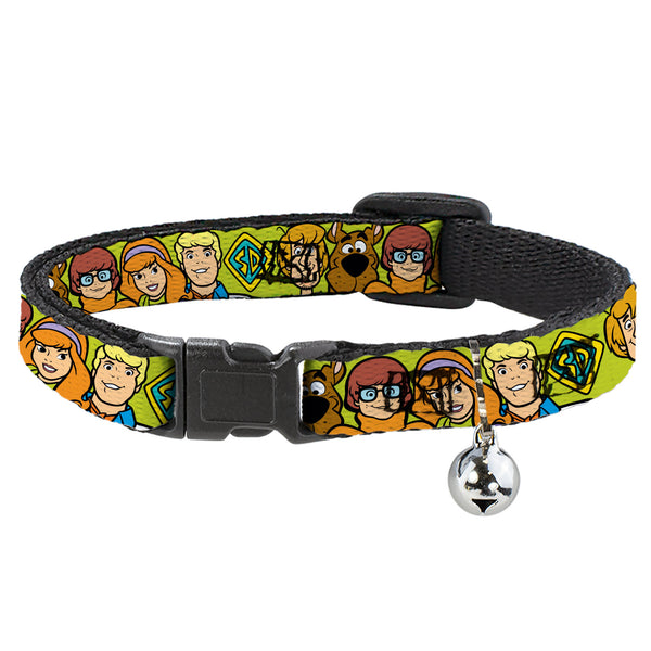 Buckle-Down Breakaway Cat Collar With Bell - Scooby Doo Character Faces Close-Up Green