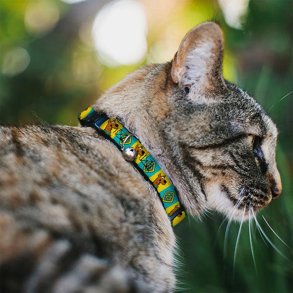 Buckle-Down Breakaway Cat Collar With Bell - Scooby Doo Pose And Dog Tag Blocks Yellow/Blue