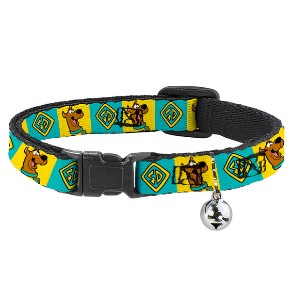 Buckle-Down Breakaway Cat Collar with Bell - Scooby Doo Pose and Dog Tag Blocks Yellow/Blue