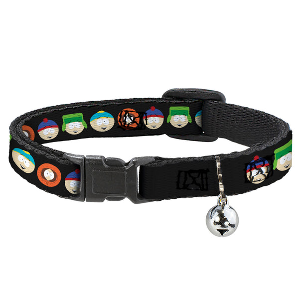 Buckle-Down Breakaway Cat Collar with Bell - South Park Boys Face Repeat Black