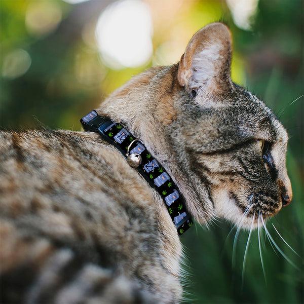 Buckle-Down Breakaway Cat Collar With Bell - South Park Towlie And Scattered Pot Leaves Black