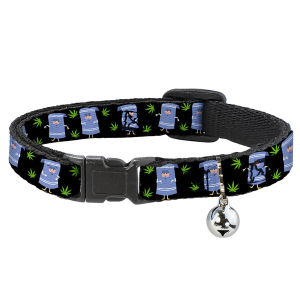 Buckle-Down Breakaway Cat Collar with Bell - South Park Towlie and Scattered Pot Leaves Black