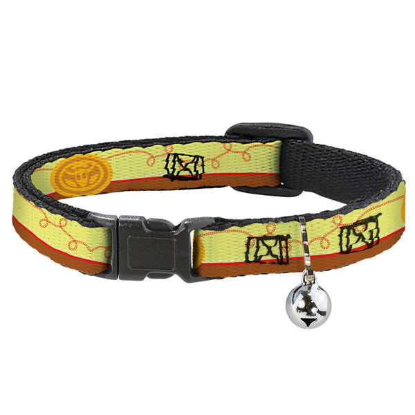 Buckle-Down Breakaway Cat Collar with Bell - Toy Story Woody Bounding Cowboy Buckle Stripe Yellow/Red/Brown