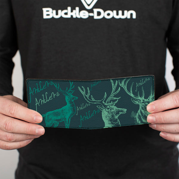 Buckle-Down Bi-Fold Wallet - Antlers Turquoise