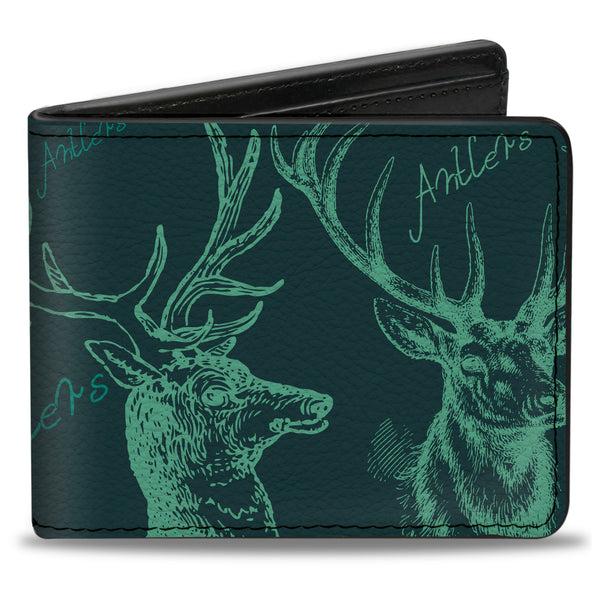 Buckle-Down Bi-Fold Wallet - Antlers Turquoise