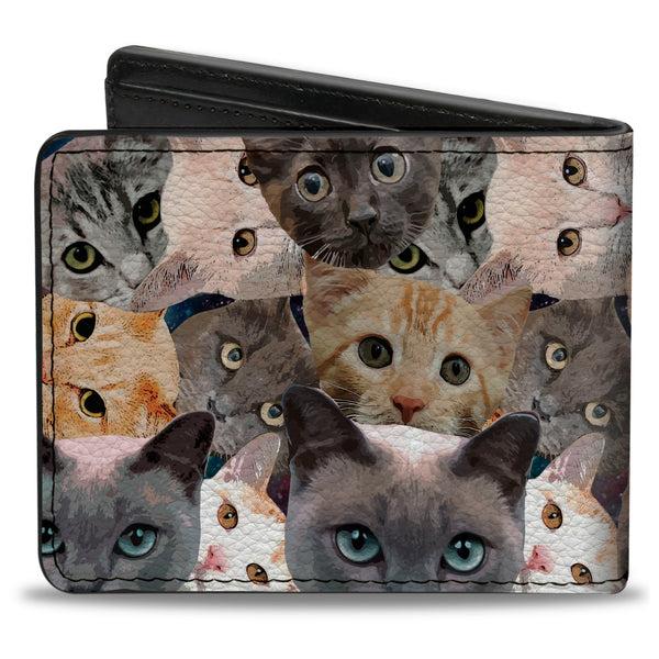 Buckle-Down Bi-Fold Wallet - Cat Faces Stacked