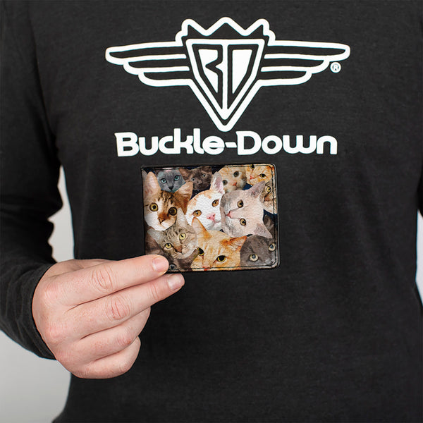 Buckle-Down Bi-Fold Wallet - Cat Faces Stacked