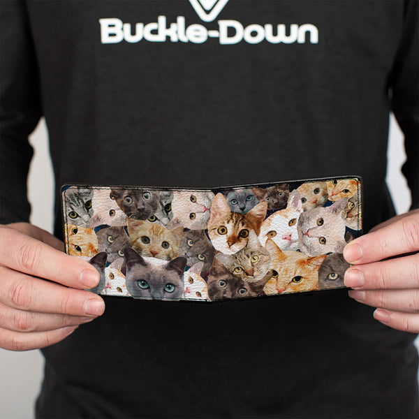 Buckle-Down Bi-Fold Wallet - Cat Faces Stacked