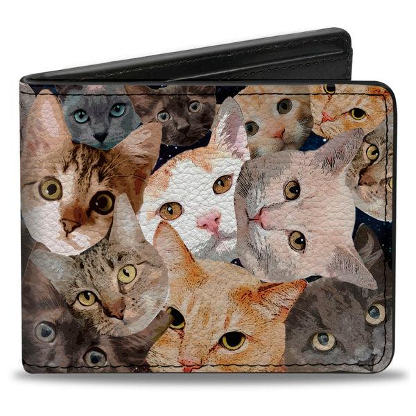 Buckle-Down Bi-Fold Wallet - Cat Faces Stacked