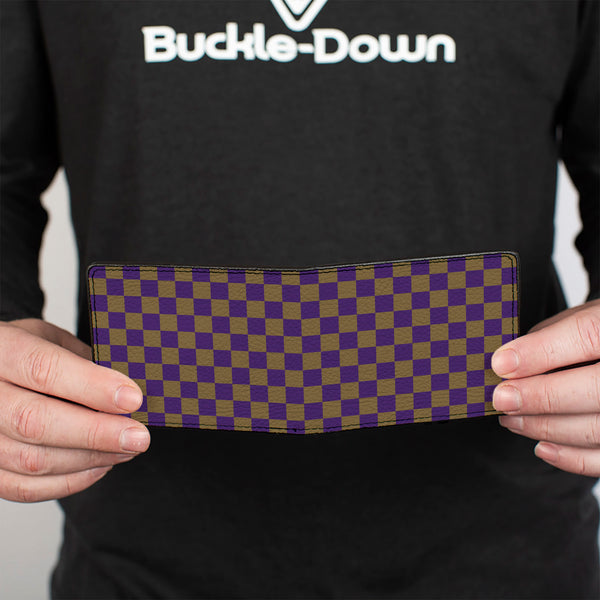 Buckle-Down Bi-Fold Wallet - Checker Purple Gold