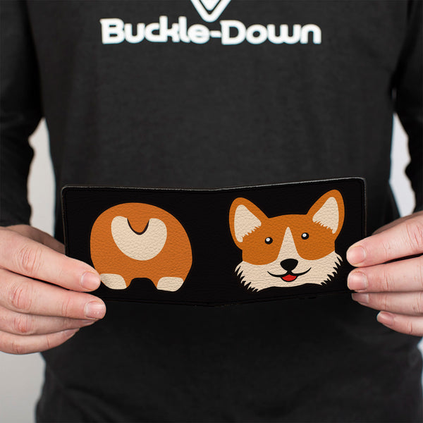 Buckle-Down Bi-Fold Wallet - Corgi Face Rump Black