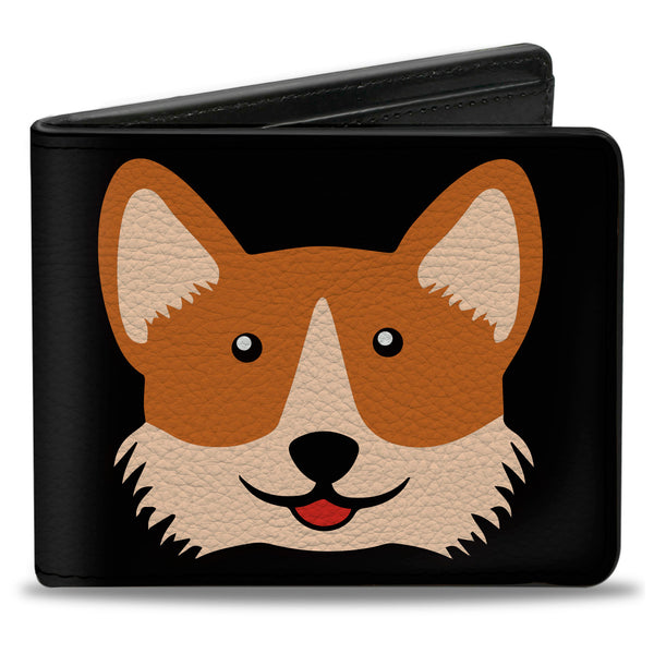 Buckle-Down Bi-Fold Wallet - Corgi Face Rump Black
