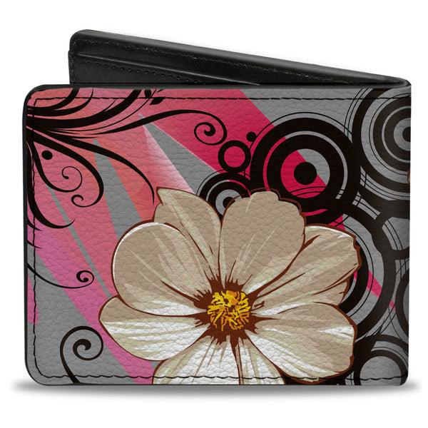 Buckle-Down Bi-Fold Wallet - Flowers W Filigree Pink