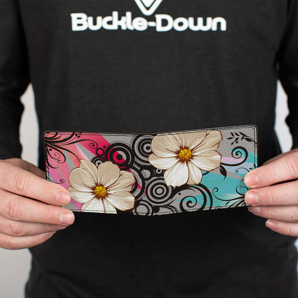Buckle-Down Bi-Fold Wallet - Flowers W Filigree Pink