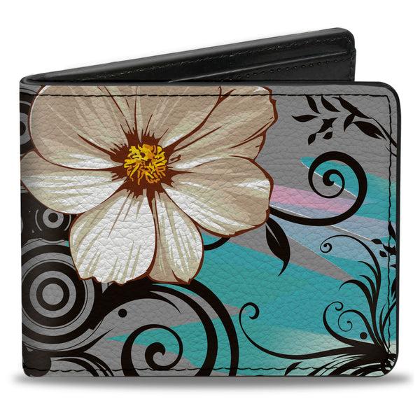 Buckle-Down Bi-Fold Wallet - Flowers w Filigree Pink