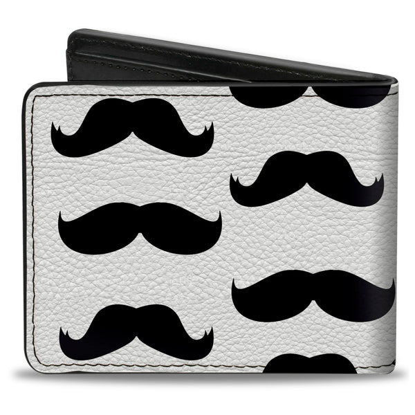 Buckle-Down Bi-Fold Wallet - Mustaches White Black