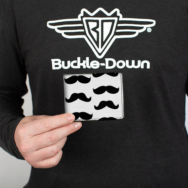 Buckle-Down Bi-Fold Wallet - Mustaches White Black