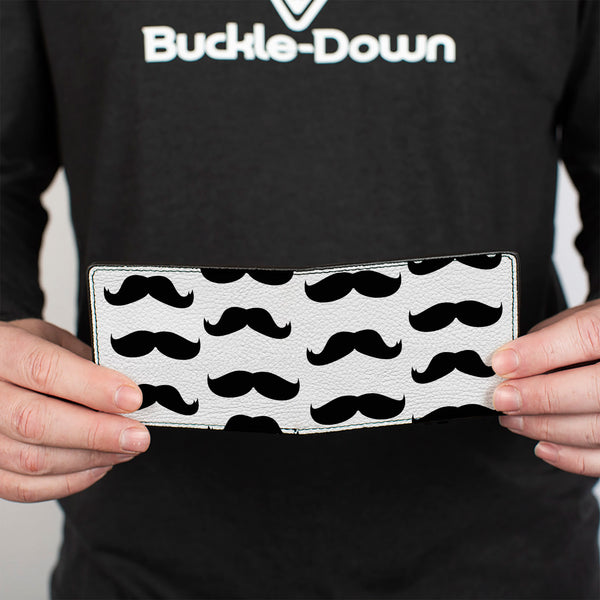 Buckle-Down Bi-Fold Wallet - Mustaches White Black