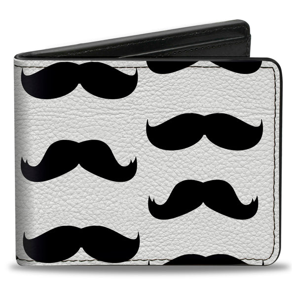 Buckle-Down Bi-Fold Wallet - Mustaches White Black