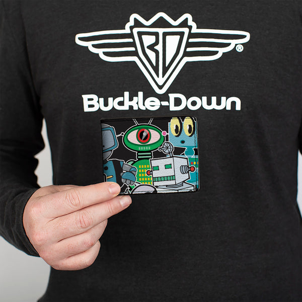 Buckle-Down Bi-Fold Wallet - Robots CLOSE-UP Black