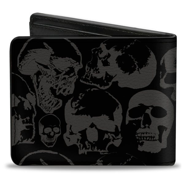 Buckle-Down Bi-Fold Wallet - Skull Pile Black Gray