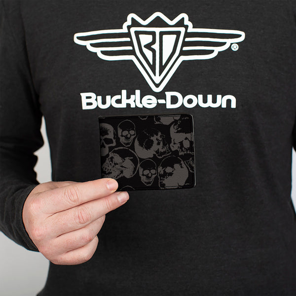 Buckle-Down Bi-Fold Wallet - Skull Pile Black Gray