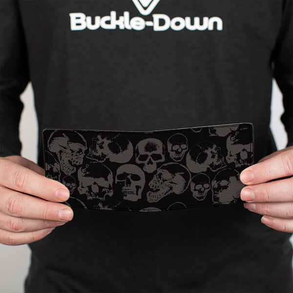 Buckle-Down Bi-Fold Wallet - Skull Pile Black Gray