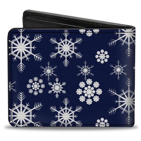 Buckle-Down Bi-Fold Wallet - Snowflakes Blue White