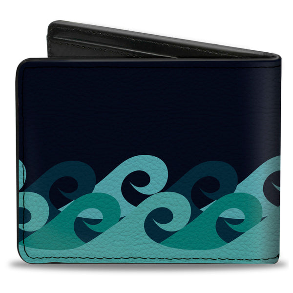 Buckle-Down Bi-Fold Wallet - Waves Navy Blue Shades