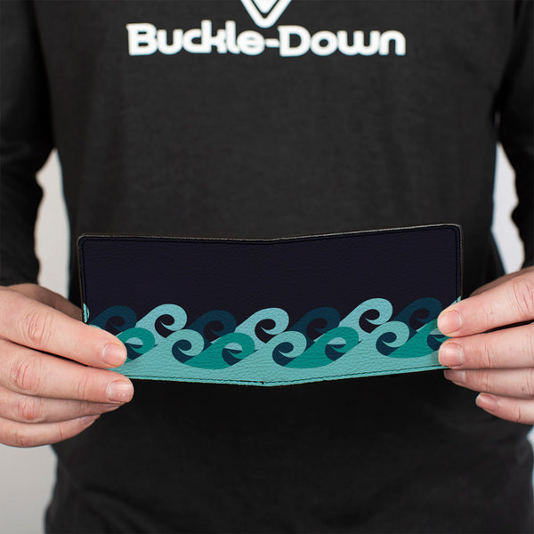 Buckle-Down Bi-Fold Wallet - Waves Navy Blue Shades