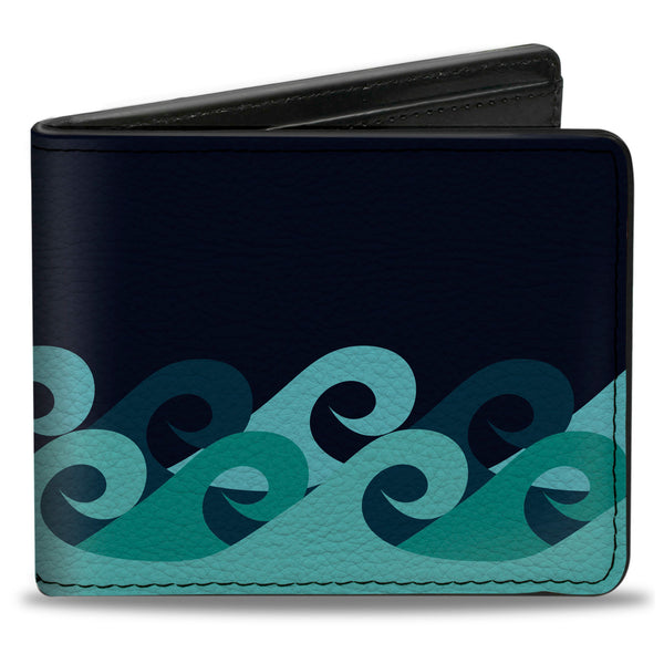 Buckle-Down Bi-Fold Wallet - Waves Navy Blue Shades