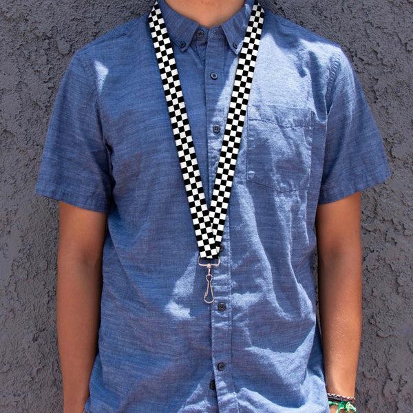 Buckle-Down Black And White Checkered Lanyard - 1.0"