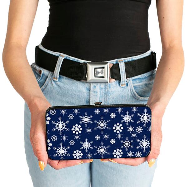Buckle-Down Hinged Wallet - Snowflakes Blue White