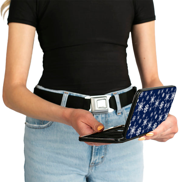 Buckle-Down Hinged Wallet - Snowflakes Blue White
