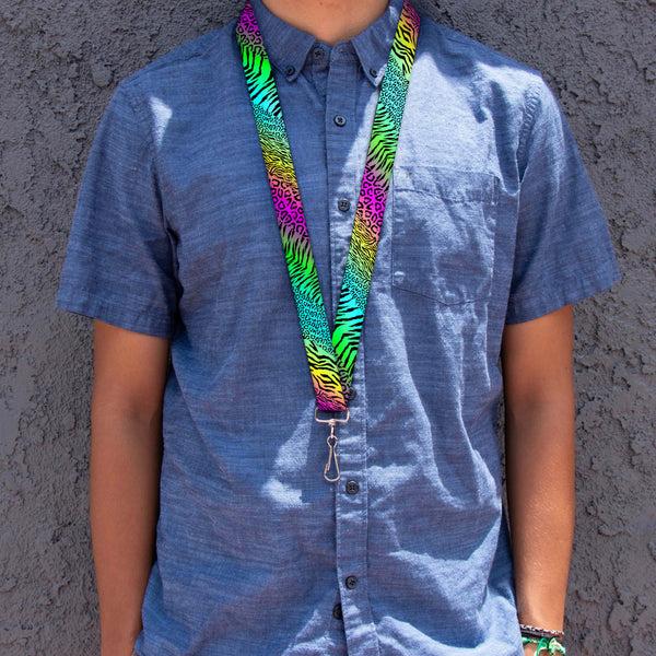 Buckle-Down Lanyard - 1.0" - Animal Skins Rainbow Black