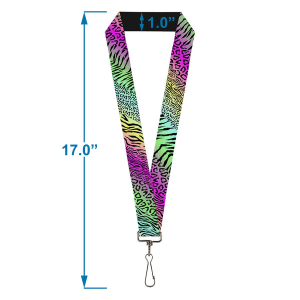 Buckle-Down Lanyard - 1.0" - Animal Skins Rainbow Black