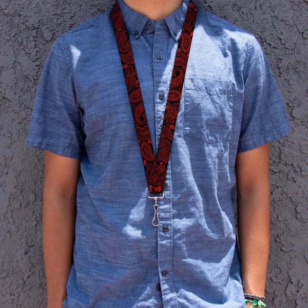 Buckle-Down Lanyard - 1.0" - Bandana Skulls Black Red
