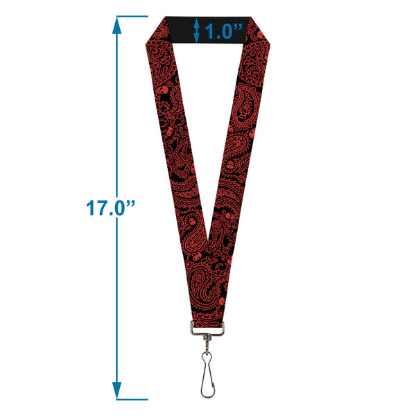 Buckle-Down Lanyard - 1.0" - Bandana Skulls Black Red