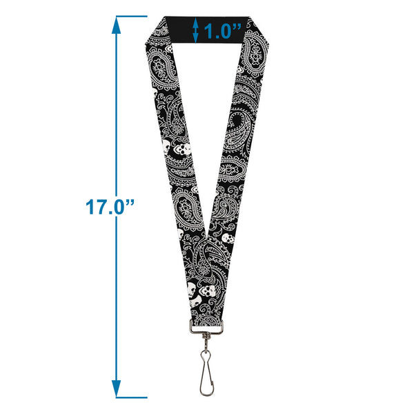 Buckle-Down Lanyard - 1.0" - Bandana Skulls Black White