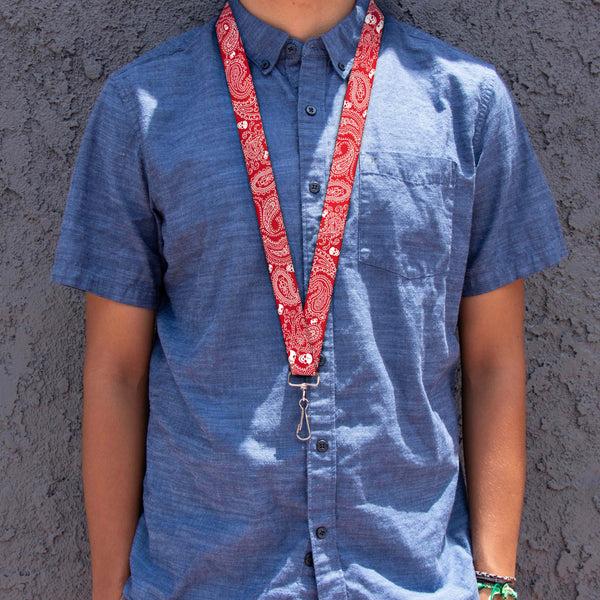 Buckle-Down Lanyard - 1.0" - Bandana Skulls Red White