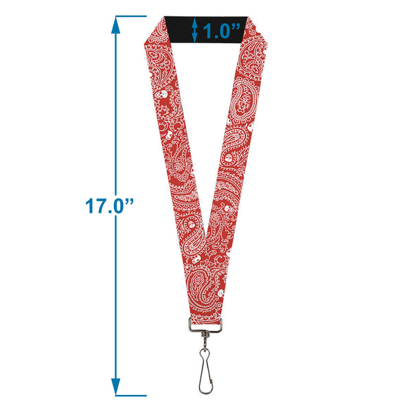 Buckle-Down Lanyard - 1.0" - Bandana Skulls Red White