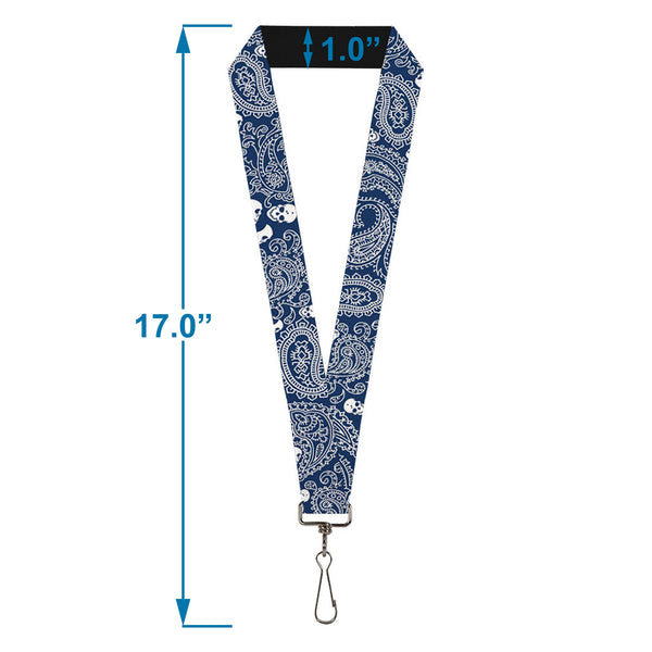 Buckle-Down Lanyard - 1.0" - Bandana Skulls Royal White