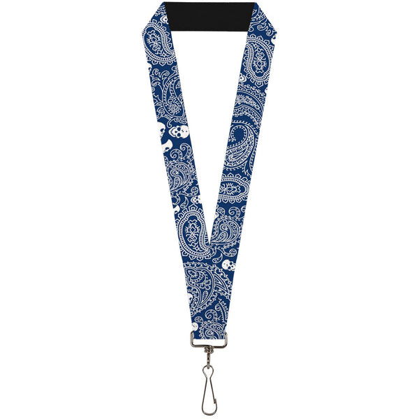 Buckle-Down Lanyard - 1.0" - Bandana Skulls Royal White