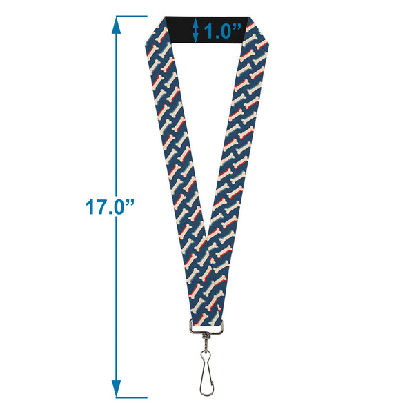 Buckle-Down Lanyard - 1.0" - Bones Blue Tan Red