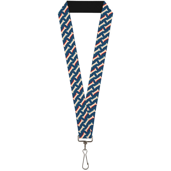Buckle-Down Lanyard - 1.0" - Bones Blue Tan Red