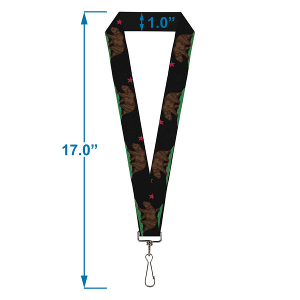 Buckle-Down Lanyard - 1.0" - California Flag Bear Black